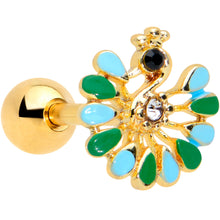 Load image into Gallery viewer, 16G 1/4 Clear Black Gem Gold Tone Pretty Peacock Cartilage Tragus
