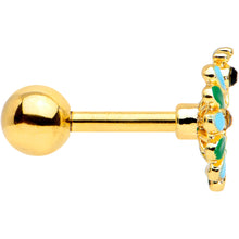 Load image into Gallery viewer, 16G 1/4 Clear Black Gem Gold Tone Pretty Peacock Cartilage Tragus
