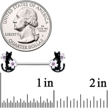 Load image into Gallery viewer, 14G 9/16 Clear Gem Flowers Black Cat Barbell Nipple Ring Set
