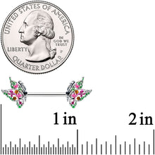 Load image into Gallery viewer, 14G 1/2 Pink Gem Openwork Butterfly Barbell Nipple Ring Set
