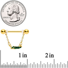 Load image into Gallery viewer, 14G 5/8 Green Gem Gold Hue Gator Palm Tree Dangle Nipple Ring Set
