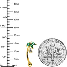 Load image into Gallery viewer, 16G 5/16 Clear Green Gem Gold Tone Palm Tree Curved Eyebrow Ring
