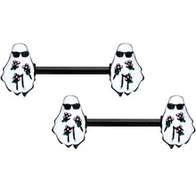 Load image into Gallery viewer, 14G 9/16 Black Hipster Ghost Halloween Barbell Nipple Ring Set

