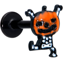 Load image into Gallery viewer, 16G 5/16 Black Dancing Skeleton Pumpkin Halloween Labret Tragus
