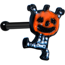 Load image into Gallery viewer, 20G 1/4 Black Dancing Skeleton Pumpkin Halloween Nose Bone
