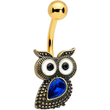 Load image into Gallery viewer, Blue Gem Gold Tone Wide Eyed Owl Belly Ring
