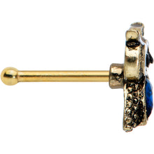 Load image into Gallery viewer, 20G 1/4 Blue Gem Gold Tone Wide Eyed Owl Nose Bone
