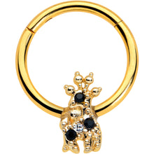 Load image into Gallery viewer, 16G 3/8 Black Gem Gold Tone Decadent Deer Hinged Segment Ring
