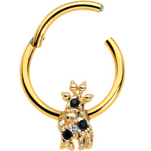 Load image into Gallery viewer, 16G 3/8 Black Gem Gold Tone Decadent Deer Hinged Segment Ring
