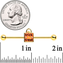 Load image into Gallery viewer, 14G Gold Tone Trick or Treat Halloween Industrial Barbell 38mm
