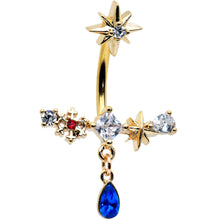 将图片加载到图库查看器，Blue Gem Gold Tone Snowflake Star Christmas Drop Dangle Belly Ring
