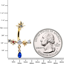 将图片加载到图库查看器，Blue Gem Gold Tone Snowflake Star Christmas Drop Dangle Belly Ring

