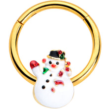 Load image into Gallery viewer, 16G 3/8 Gold Tone Waving Snowman Christmas Hinged Segment Ring

