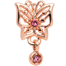Load image into Gallery viewer, 16G 5/16 Pink CZ Gem Rose Gold Hue Butterfly Labret Monroe Tragus
