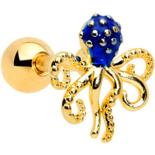 Load image into Gallery viewer, 16G 1/4 Gold Tone Textured Blue Octopus Cartilage Tragus Earring
