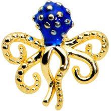 Load image into Gallery viewer, 16G 1/4 Gold Tone Textured Blue Octopus Cartilage Tragus Earring
