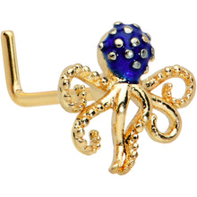 Load image into Gallery viewer, 20G 1/4 Gold Tone Textured Blue Octopus L Shape Nose Ring
