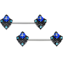 Load image into Gallery viewer, 14G 9/16 Blue Gem Rococo Blues Barbell Nipple Ring Set
