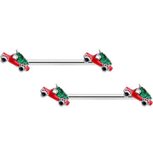 Load image into Gallery viewer, 14G 9/16 Christmas Tree in a Truck Barbell Nipple Ring Set
