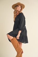 将图片加载到图库查看器，New Summer Notched Balloon Sleeve Tiered Mini Dress For Women – Trendy, Chic, and Playful with Stylish Detailing
