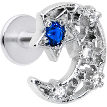 Load image into Gallery viewer, 16G 1/4 Clear Blue Gem Star Crescent Moon Labret Monroe Tragus

