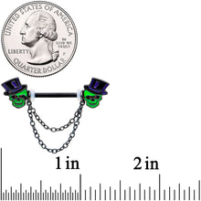Load image into Gallery viewer, 14G Green Top Hat Skull Halloween Dangle Nipple Ring Set
