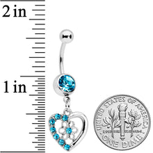 Load image into Gallery viewer, Blue Gem Floral Hollow Heart Valentines Day Dangle Belly Ring
