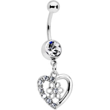 将图片加载到图库查看器，Clear Gem Floral Hollow Heart Valentines Day Dangle Belly Ring
