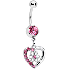 Load image into Gallery viewer, Pink Gem Floral Hollow Heart Valentines Day Dangle Belly Ring

