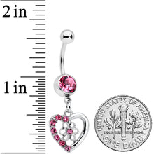 Load image into Gallery viewer, Pink Gem Floral Hollow Heart Valentines Day Dangle Belly Ring
