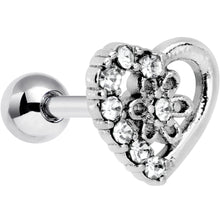 Load image into Gallery viewer, 16G 1/4 Clear Gem Floral Hollow Heart Cartilage Tragus Earring
