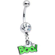将图片加载到图库查看器，Clear Gem Green Boo Ghost Halloween Dangle Belly Ring
