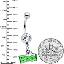 将图片加载到图库查看器，Clear Gem Green Boo Ghost Halloween Dangle Belly Ring

