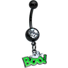 将图片加载到图库查看器，Clear Gem Black Green No2 Boo Ghost Halloween Dangle Belly Ring
