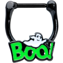Load image into Gallery viewer, 16G 3/8 Black Green Boo Ghost Halloween Cartilage Clicker Ring
