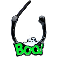 Load image into Gallery viewer, 16G 3/8 Black Green Boo Ghost Halloween Cartilage Clicker Ring
