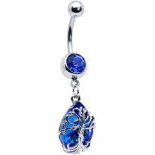 将图片加载到图库查看器，Blue Gem Drop Tree Dangle Belly Ring
