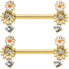 Load image into Gallery viewer, 14G 1/2 Clear Gem Gold Tone Sunny Day Daisy Nipple Ring Set
