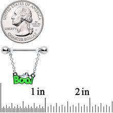 Load image into Gallery viewer, 14G 5/8 Green Boo Smile Ghost Halloween Dangle Nipple Ring Set
