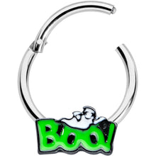 将图片加载到图库查看器，16G 3/8 Green Boo Smile Ghost Halloween Hinged Segment Ring
