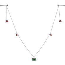 Load image into Gallery viewer, 14G 9/16 White Orb Santa Hat Christmas Barbell Nipple Chain Set
