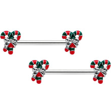 Load image into Gallery viewer, 14G 9/16 Pair of Candy Canes Christmas Barbell Nipple Ring Set
