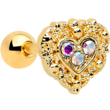 Load image into Gallery viewer, 16G 1/4 Aurora Gem Gold Tone Baroque Heart Cartilage Tragus
