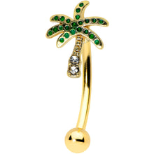 Load image into Gallery viewer, 16G 5/16 Green Gem Gold Tone Retro Palm Tree Curved Eyebrow Ring
