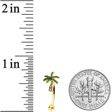 Load image into Gallery viewer, 16G 5/16 Green Gem Gold Tone Retro Palm Tree Curved Eyebrow Ring
