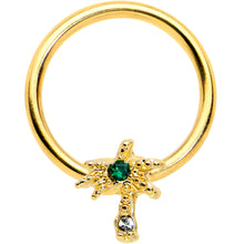 将图片加载到图库查看器，16G 3/8 Green Gem Gold Tone Texture Palm Tree BCR Captive Ring
