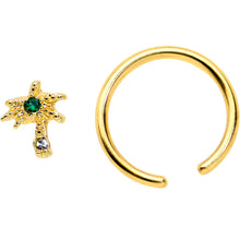 将图片加载到图库查看器，16G 3/8 Green Gem Gold Tone Texture Palm Tree BCR Captive Ring
