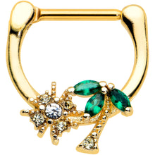 Load image into Gallery viewer, 16G 5/16 Green Gem Gold Tone Sun Palm Tree Cartilage Clicker Ring
