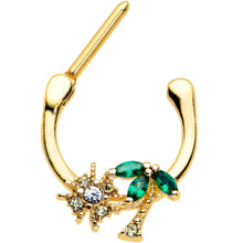 Load image into Gallery viewer, 16G 5/16 Green Gem Gold Tone Sun Palm Tree Cartilage Clicker Ring
