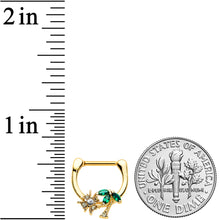 Load image into Gallery viewer, 16G 5/16 Green Gem Gold Tone Sun Palm Tree Cartilage Clicker Ring
